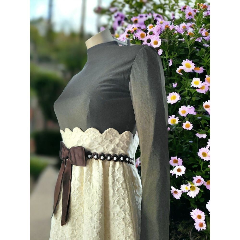 Vintage Kiki Hart 60's Maxi Dress Textured With Braid Trim And Brown Top With... - Picture 11 of 16